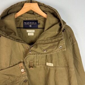 Nautica Civvies Men's XL Green 1/4 Zip Anorak Hooded Pullover Military Jacket